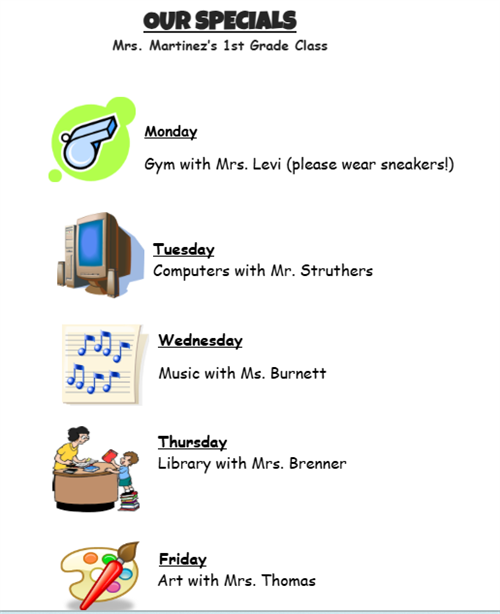 specials schedule