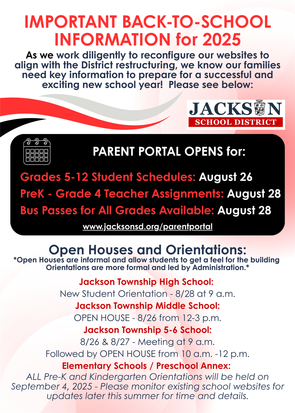  flyer showing portal dates and open house dates