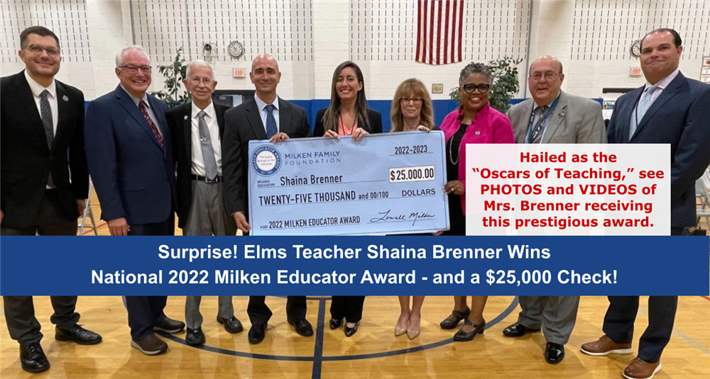  Shaina Brenner Wins Milken Educator Award and is presented with a check.