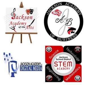 four logos of the four Jackson School District Academies of Learning 