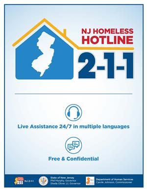 Flyer for Homeless Hotline listing phone number as 211 