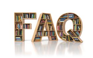  books stacked inside the letters FAQ