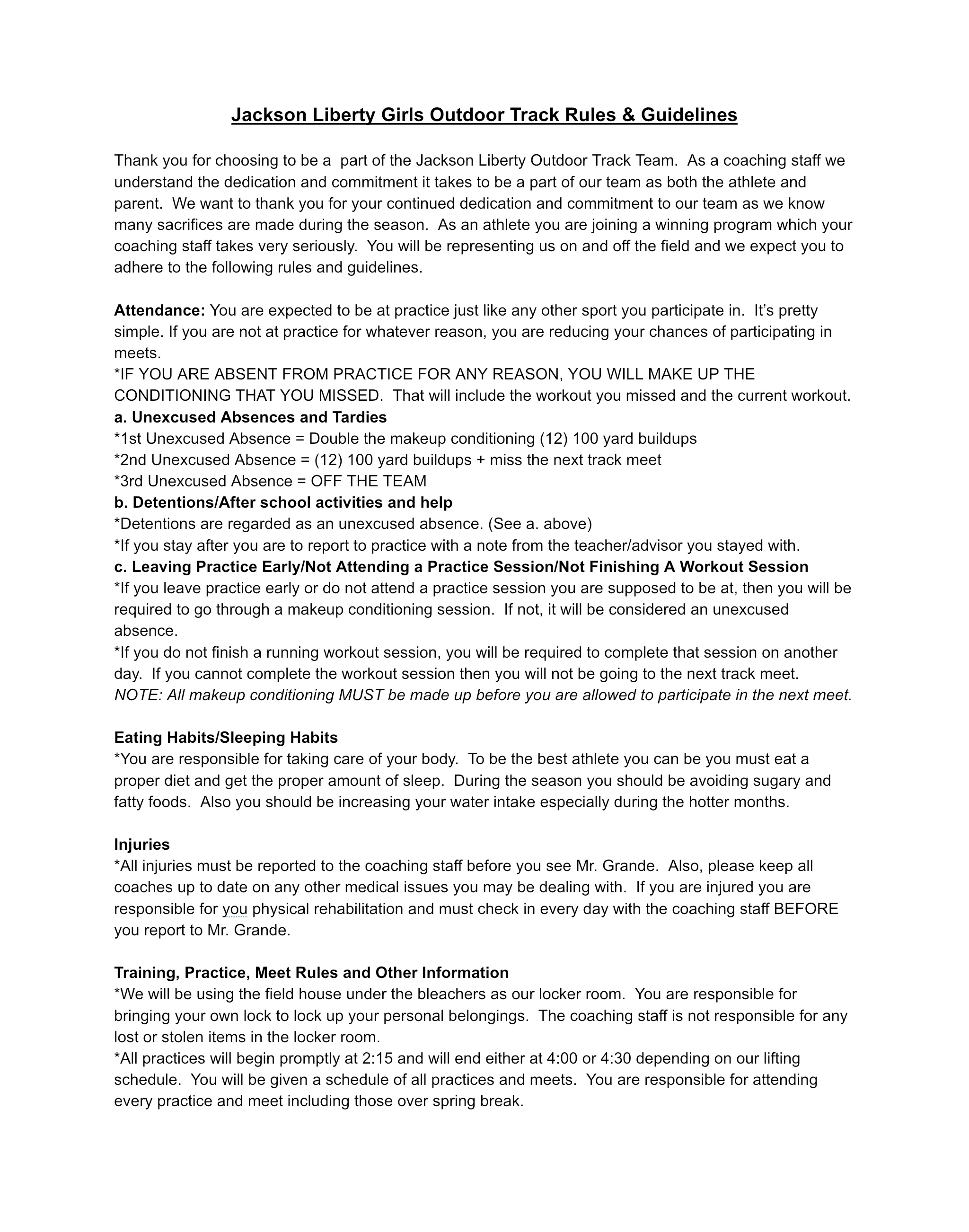 Spring Track and Field (Girls) / How to Sign Up/Rules & Guidelines