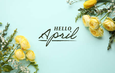  April banner with the word April and flowers