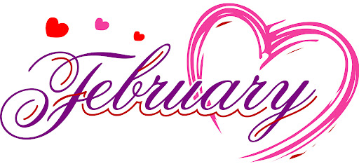  The word February with red hearts around the word