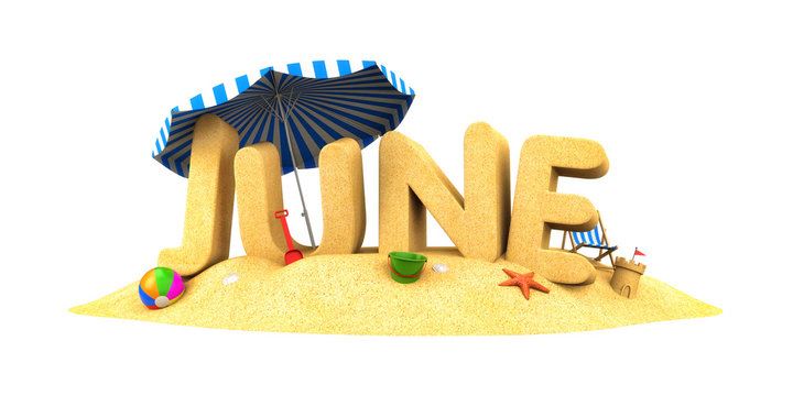  A sand mound with the word June on top of it