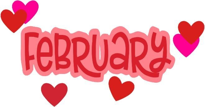  The word February in red with some hearts around it