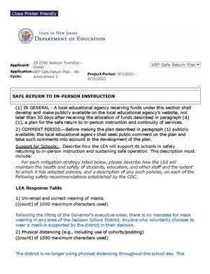 first page of Dec. 1 2022 Safe Return Plan Update