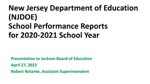 cover page of NJ school performance report presentation