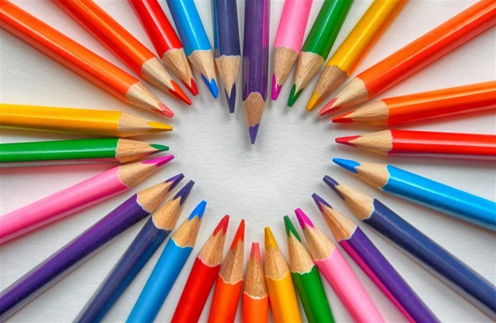  colored penciils form heart school