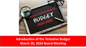 Cover page of Tentative Budget Presentation showing chalkboard with title