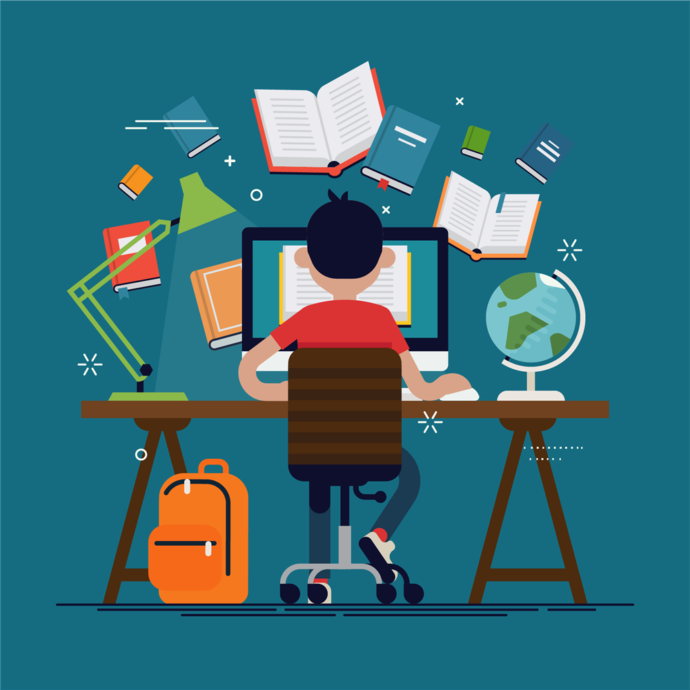  icon of student working at computer desk