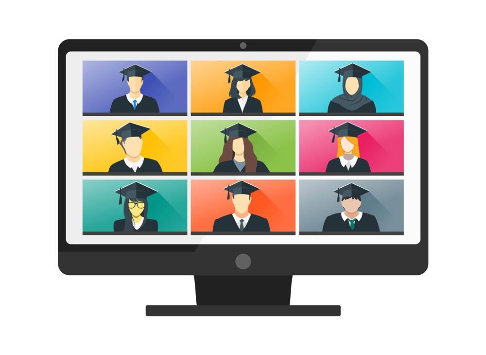  screen with images of graduates in grid on screen