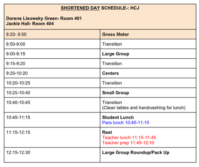 Shortened Day Schedule